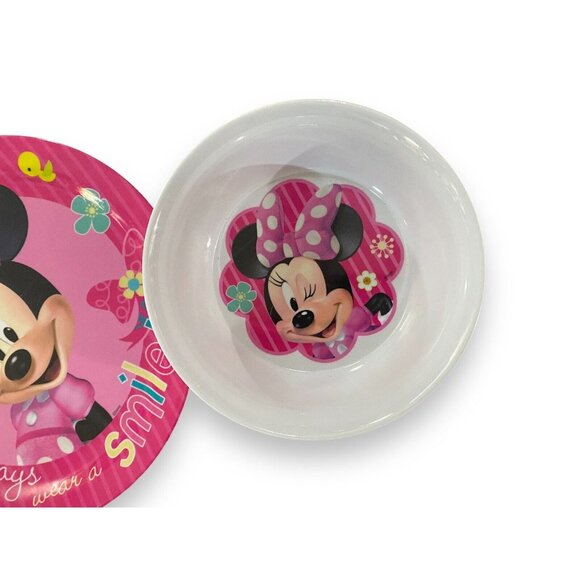 Minnie Mouse Kids Plate & Bowl Set Always Wear A Smile Pink & White - Picture 3 of 4